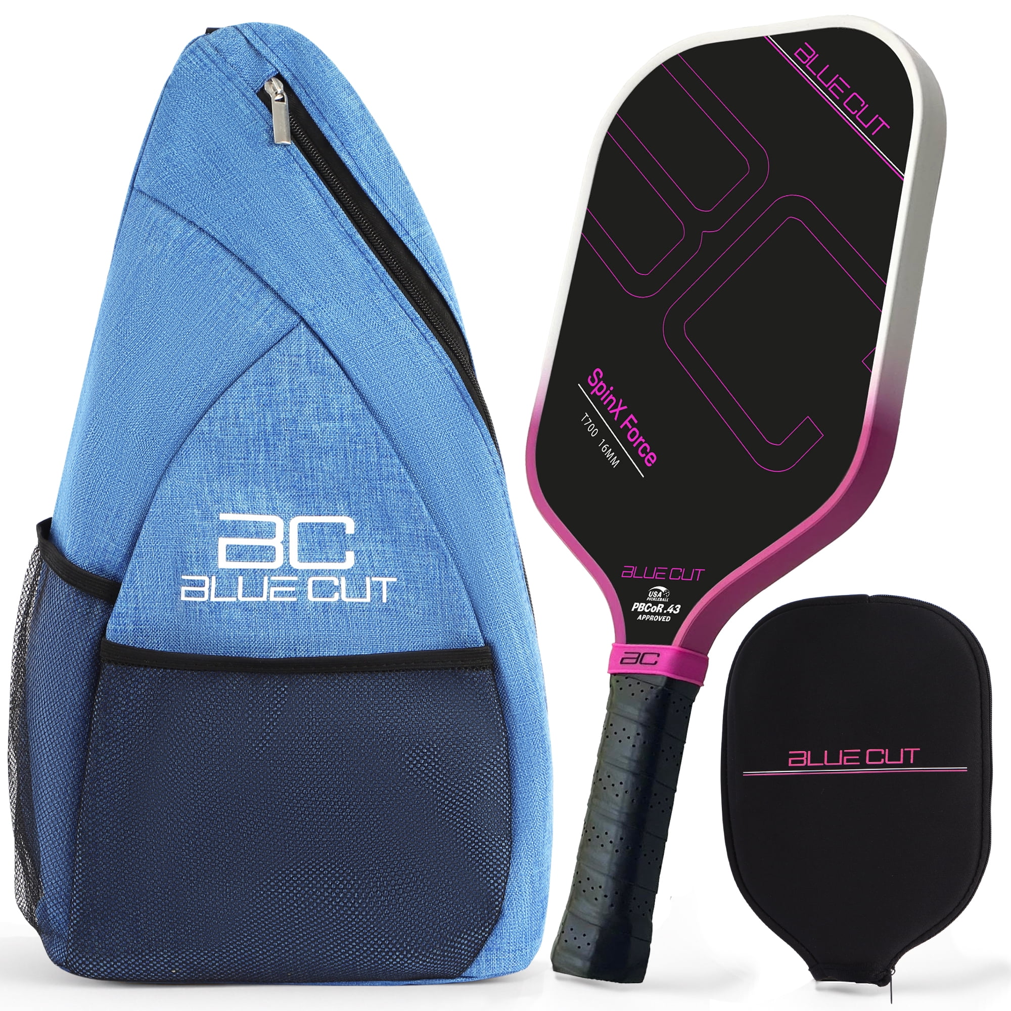 Blue Cut Pickleball Paddle – USAPA Approved Pickleball Paddles Racket with T700 Carbon Fiber, 16mm Honeycomb Core, Spin Surface, Pro Power Speed & Control – Includes Carry Bag