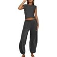 thumbnail image 3 of Scyoekwg Womens Casual 2 Piece Outfits Sleeveless Round Neck Tops Wide Leg Pants Casual Trendy Solid Color Loose Sweatsuits Sets Tracksuit (Dark Gray,L), 3 of 6