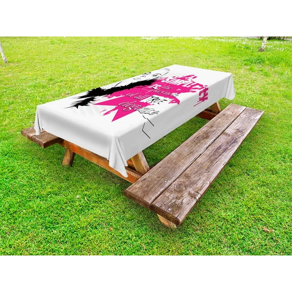 Girls Outdoor Tablecloth, Lady Face with Makeup Simple Design Inspirational Vogue Fashion Theme Art, Decorative Washable Fabric Picnic Table Cloth, 58 X 84 Inches,Black Pink Pale Grey, by Ambesonne