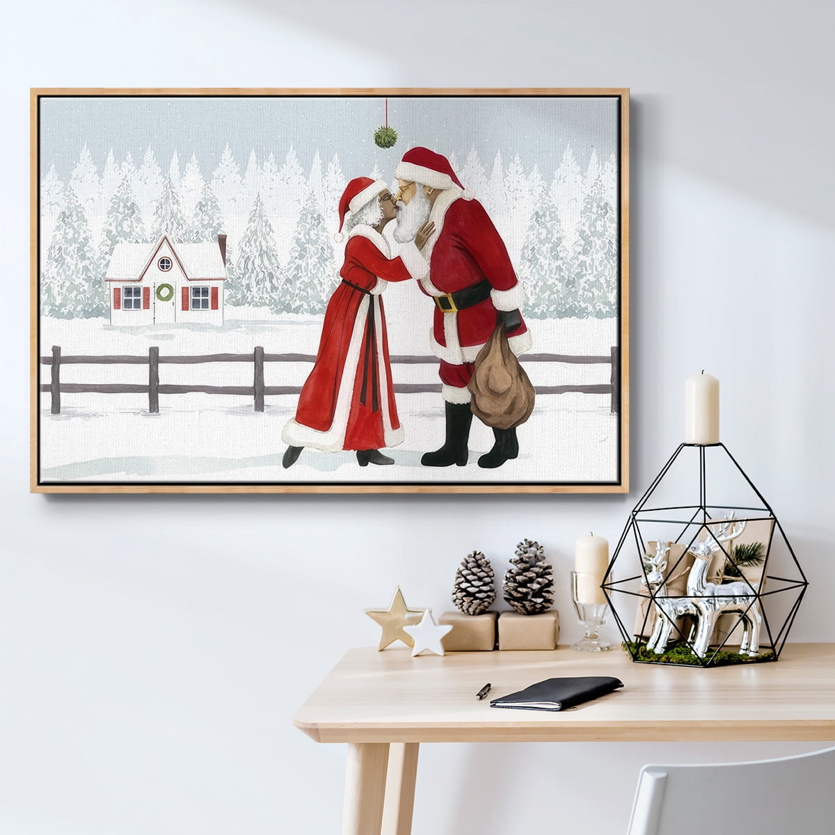 Christmas Love Collection A - Framed Gallery Wrapped Holiday Canvas - 27 x 41 - Natural Wood Frame
