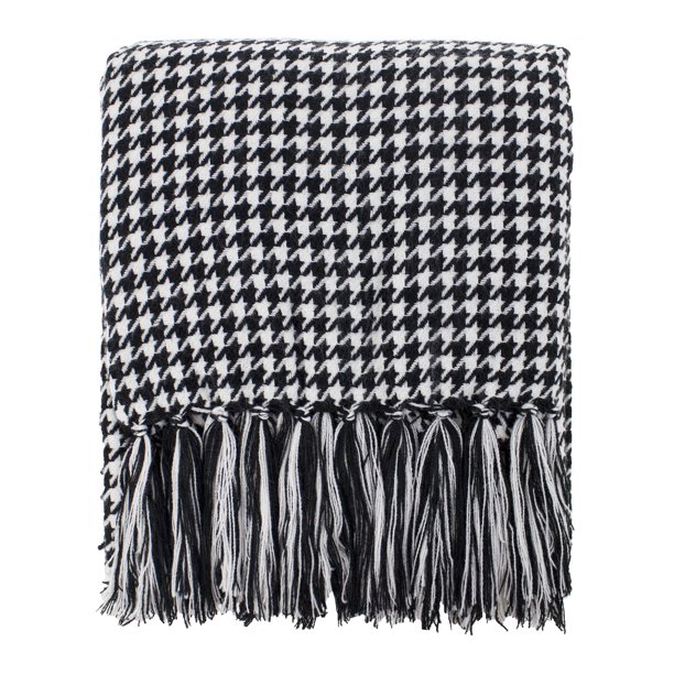 Houndstooth Fringe Soft Throw Blanket 50"x60"