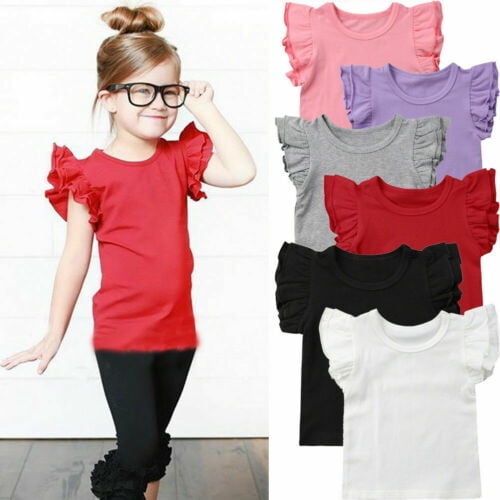 Infant Baby Girls Lace Ruffle Sleeve Tshirt Top Tee Kid Summer Cotton
