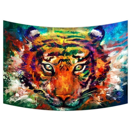 YKCG Portrait of Tiger Red Maple Tree Leaves Wall Hanging Tapestry Wall Art 90x60 inches