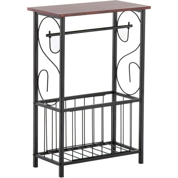 Multifunctional Narrow Side Table with Paper Holder, Slim End Tables with Storage Basket, Skinny Table for Small Spaces, Thin Bedside Table for Living Room, Bedroom,Bathroom, Coffee