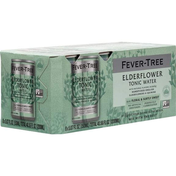 Fever-Tree Elderflower Tonic Water  , 8 Pack, 150 ML Aluminum Cans, 0% ABV