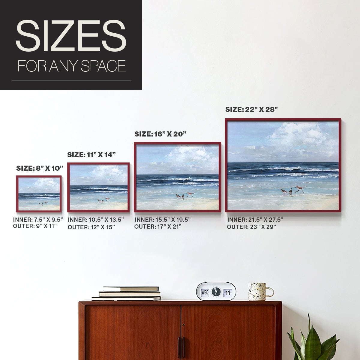 Beach Trio by Sally Swatland - Restickable Framed Giclée Print