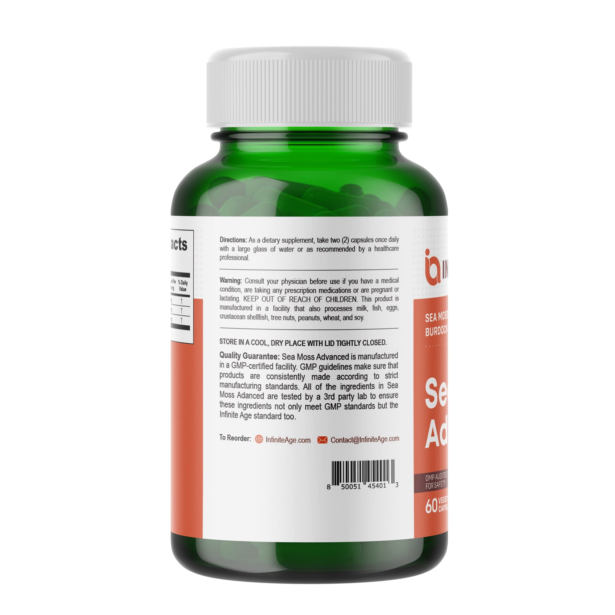 Infinite Age 1250mg Sea Moss Advanced Superfood Capsules, 60 Count - High-Potency, Vegan, Made in The USA - Irish Seamoss, Bladderwrack, Burdock Root - Overall Health, Immunity Support