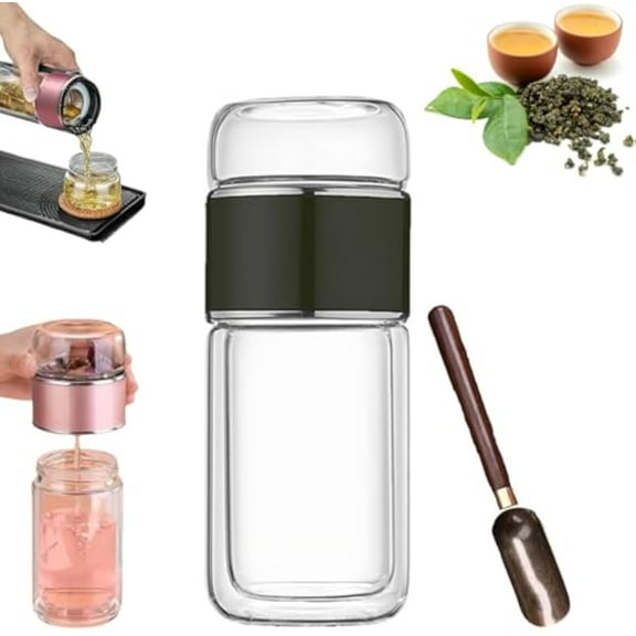 3-in-1 Smart Tea Maker, Double-Walled Glass Infuser Bottle & Teapot with 4.5oz Tea Cup