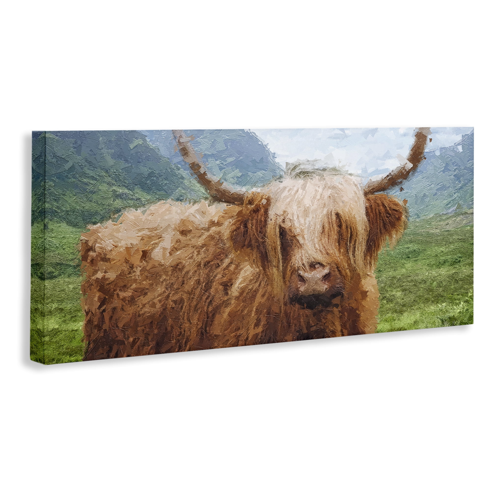 Stupell Industries Impressionist Highland Cattle Animals & Insects Painting Gallery Wrapped Canvas Art Print Wall Art, 30 x 13