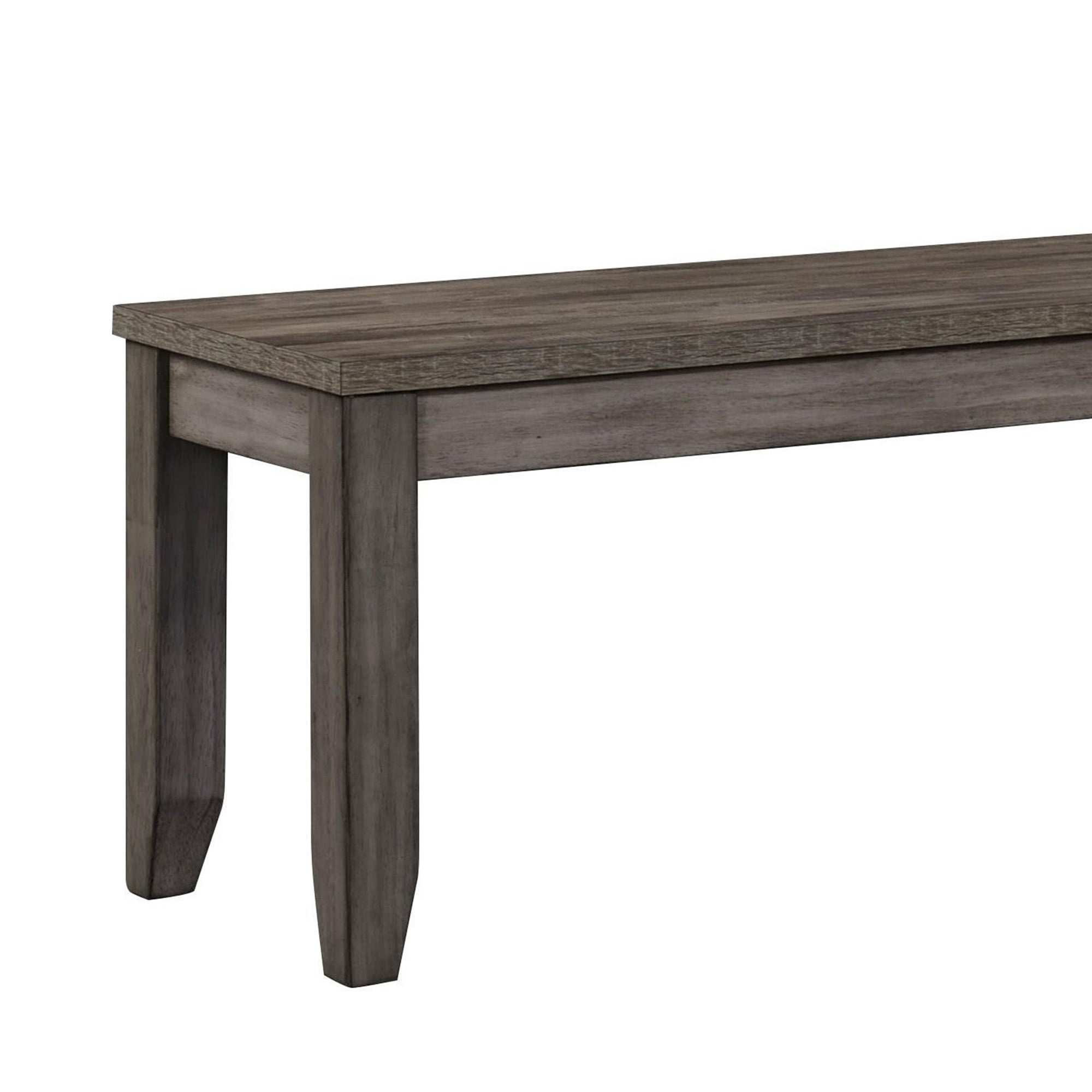Benjara Wooden Frame Bench with Chamfered Legs and Grain Details Gray