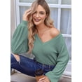 thumbnail image 5 of Women'S Long Sleeve V Neck Lantern Blouse Dressy Casual Ribbed Knit Tunics Loose Fit Fall Shirts 2025 Light Green XL, 5 of 8