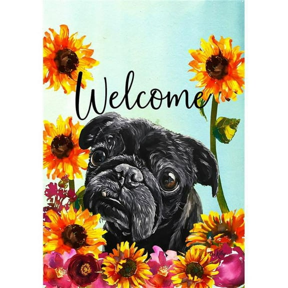 Best of Breed HH630891 Pug Black Best of Breed HHS Welcome Garden Flag