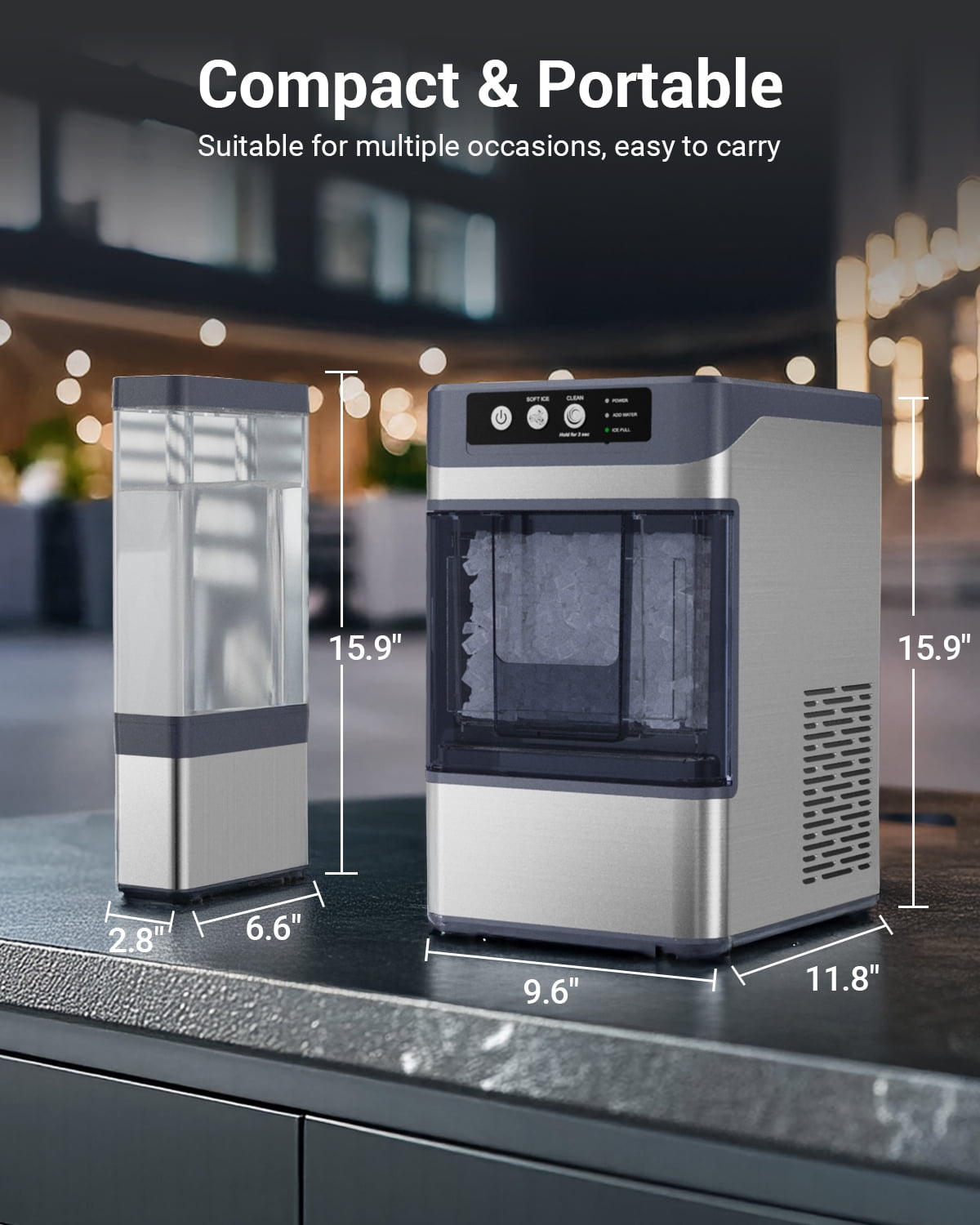 Nugget Ice Makers Countertop, 38Lbs/24H Pebble Ice Machine with Chewable Pellet Ice