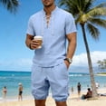 thumbnail image 6 of SOOMLON Mens 2 Piece Short Sets Big and Tall Henley Linen T Shirts Side Tie Jogger Shorts Summer Beach Outfits Sets, 6 of 9