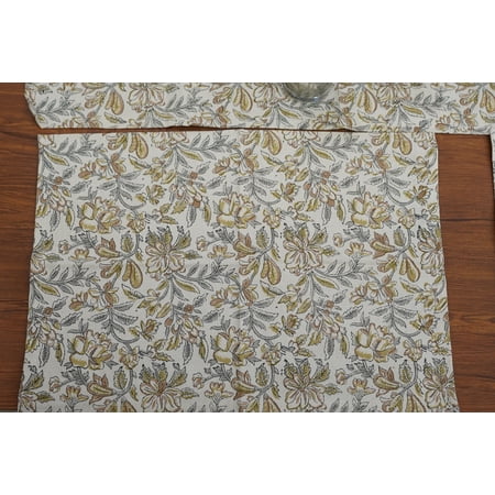Fabdivine 13X19 Inch Decorative Block Print Cotton Placemat, Kudrat, Gray {Set of 4}
