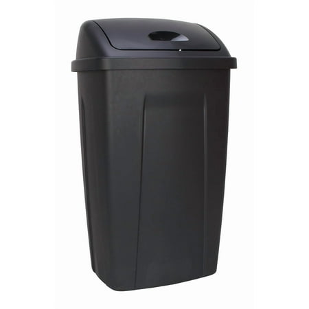 13 Gallon Trash Can, Plastic Swing Top Kitchen Garbage Trash Can, Black