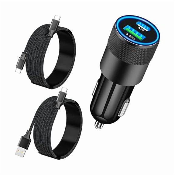 i1994 for Phone 16 Car Charger Fast Charging, 66W PD&QC3.0 USB-C Power Cigarette Lighter Charger   2Pack Type-C Braided Cable for iPhone 16 Pro/16 Plus/16 Pro Max/15/15 Pro/iPad