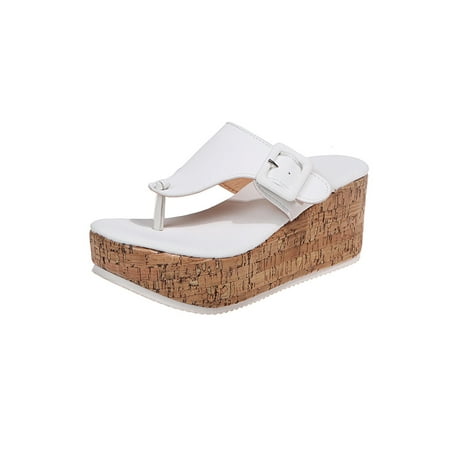 

Rotosw Ladies Flip-flops Wedge Casual Shoes Slip On Sandals Lightweight Summer Slides Office Non-slip Slippers White 7.5