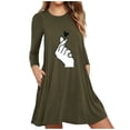 thumbnail image 1 of Robe Longue à Manches Longues pour Femmes, Imprimée, avec Poches, Décontractée, Ample, 1 of 8
