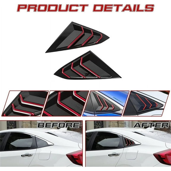 Side Air Vent Window Louver Cover Glossy Black Red For Honda Civic 2016-21 Sedan