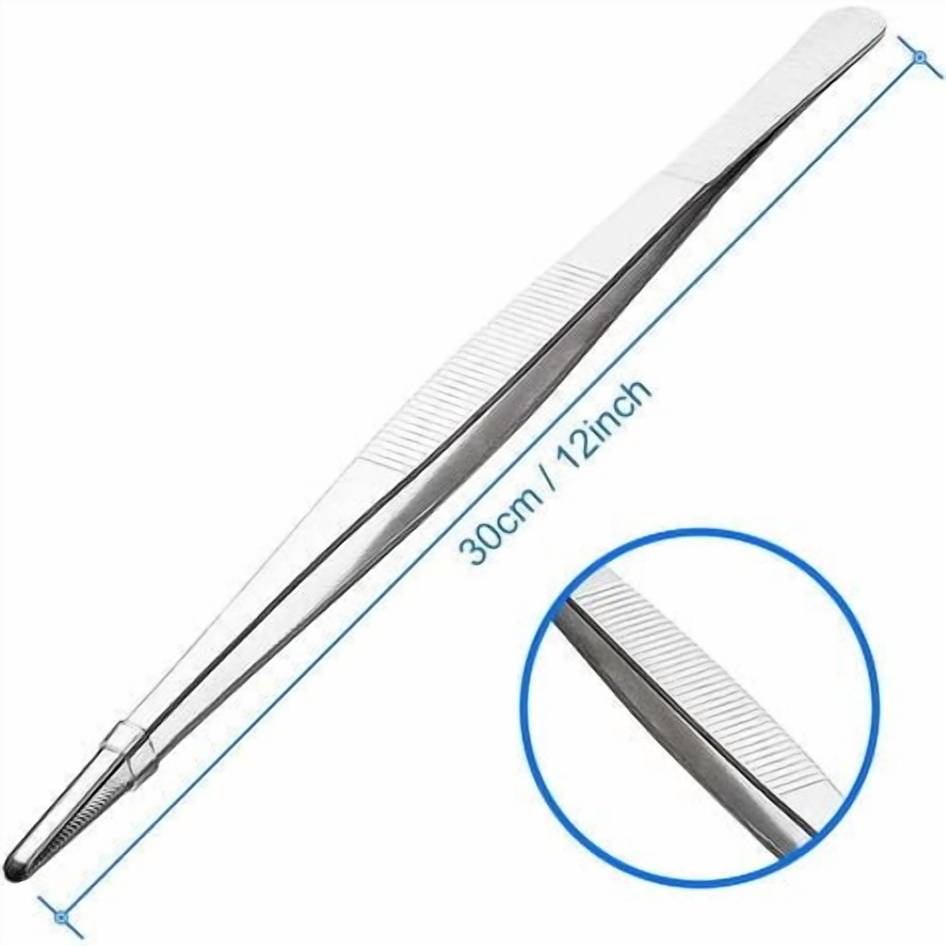 Extra 30cm / 12inch Long Stainless Steel Tweezers with Precision Serrated End for Aquascaping, Gardening, Kitchen, Industrial Work and Use