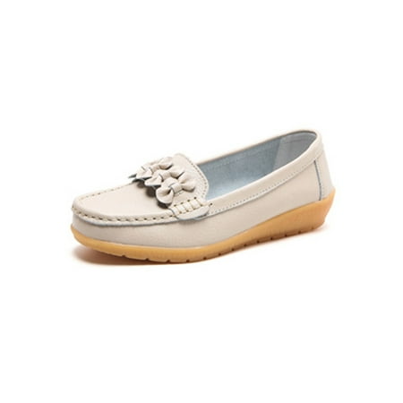 

Woobling Ladies Boat Shoes Slip On Flats Round Toe Loafers Walking Casual Shoe Breathable Moccasins Non-Slip Classic Beige 9