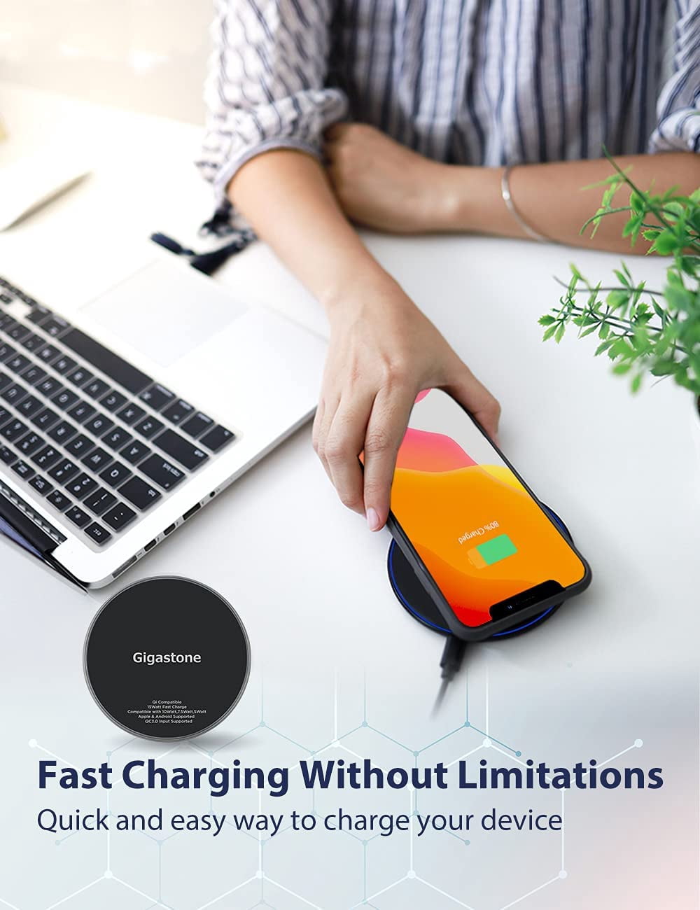 Gigastone 15W Fast Wireless Charger Apple iPhone Samsung 15W