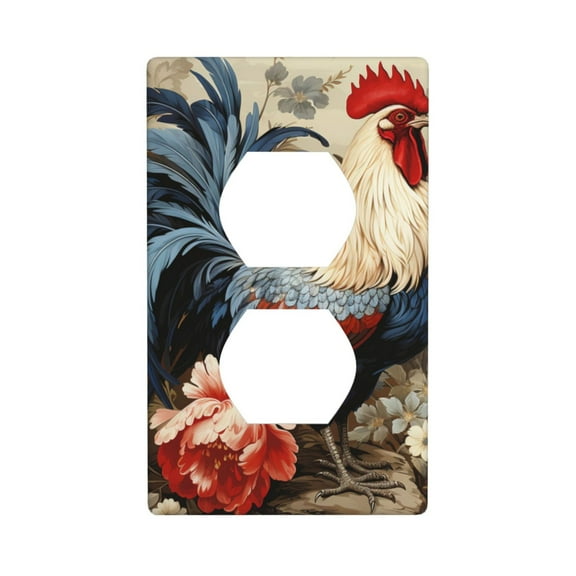 Duplex Light Switch Wall Plate 1-Gang Single Decorative Receptacle Outlet Covers - Vintage Rooster cool