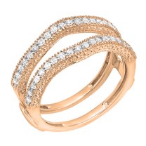 Dazzlingrock Collection 0.45 Carat (ctw) 10K Round Diamond Ladies Wedding Band Guard Double Ring 1/2 CT, Rose Gold, Size 4.5