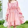 thumbnail image 2 of Pink Girls Party Dress Long Sleeve with Square Neck, Smocked Waist & Ruffle Hem for Kids Birthday Holiday 4-13 Years,Size 4-5T, 2 of 7
