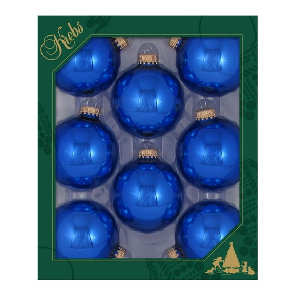 Glass Christmas Tree Ornaments - 67mm / 2.63" [8 Pieces] Designer Balls from Christmas By Krebs Seamless Hanging Holiday Decor (Shiny Victoria Blue)