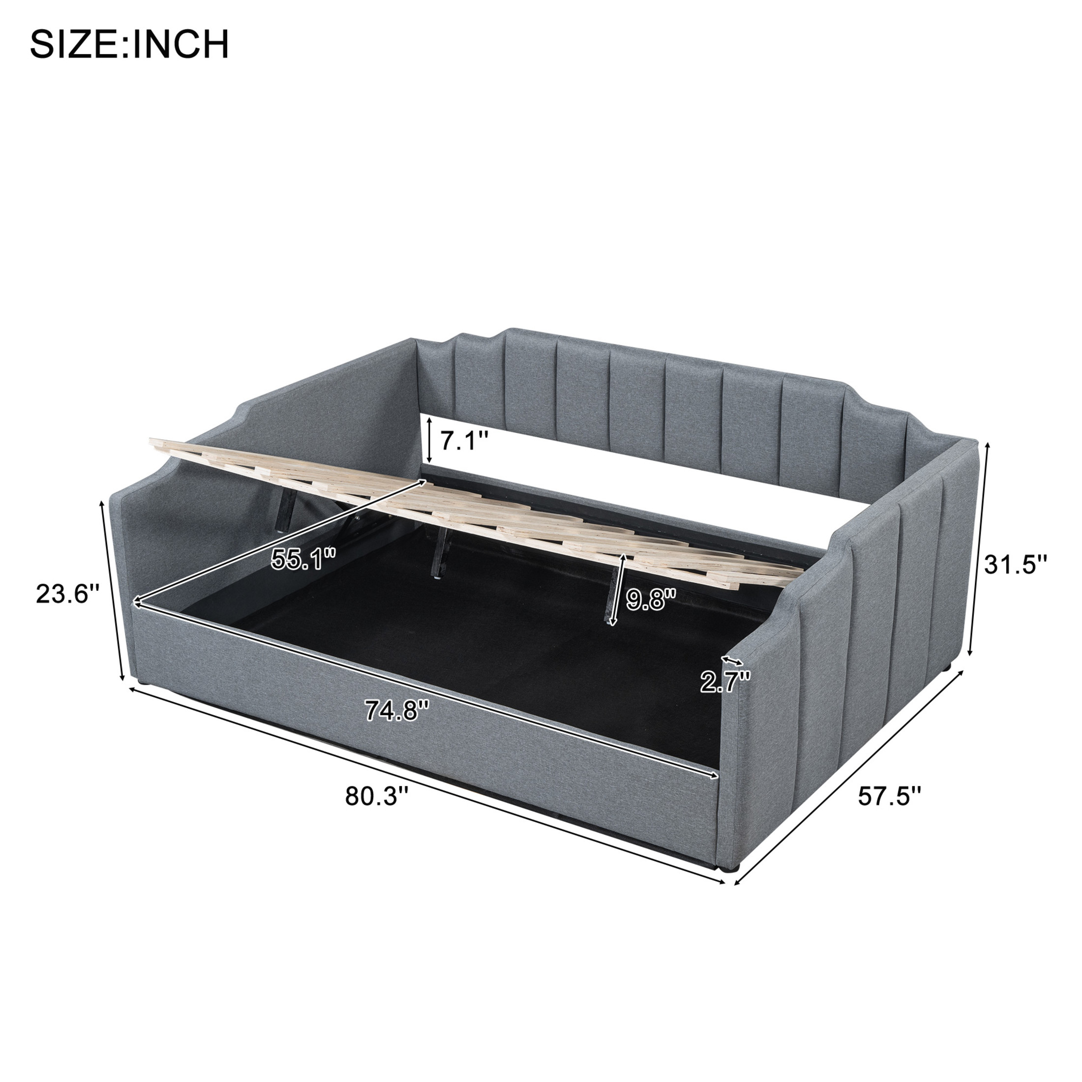 Noble House Full Upholstered Daybed, Modern Linen Sofa Bed with Large Underbed Storage, Small Space, Gray