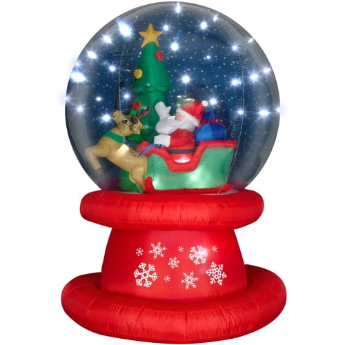 6' Tall Airblown Christmas Inflatable Snow Globe with Santa Sleigh