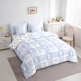 thumbnail image 2 of Cute Rabbit 7 Pieces Bedding Set Queen,Spring Easter Animal Princess Bowknot Bed in a Bag for Teens,Blue Geometric Plaids Kawaii Bow Patchwork Comforter Set with Sheets,Pillow Covers, 2 of 5