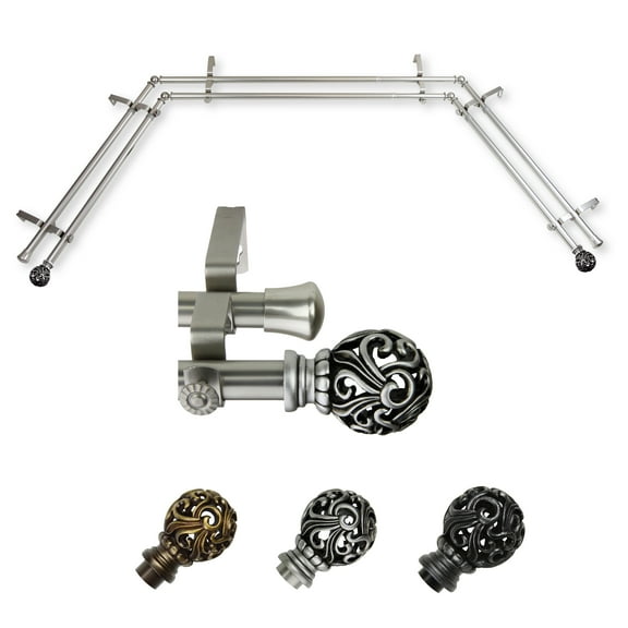 Theodor 13/16" Double Bay Window curtain rod Adjustable 20"-36", 38"-72" - Satin Nickel,(ABay-16-5D)