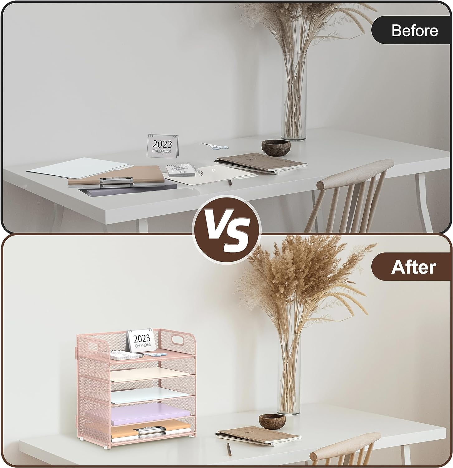 INTIGE 5-Tier Filer Organizer, Desk Storage Organizer, Pink