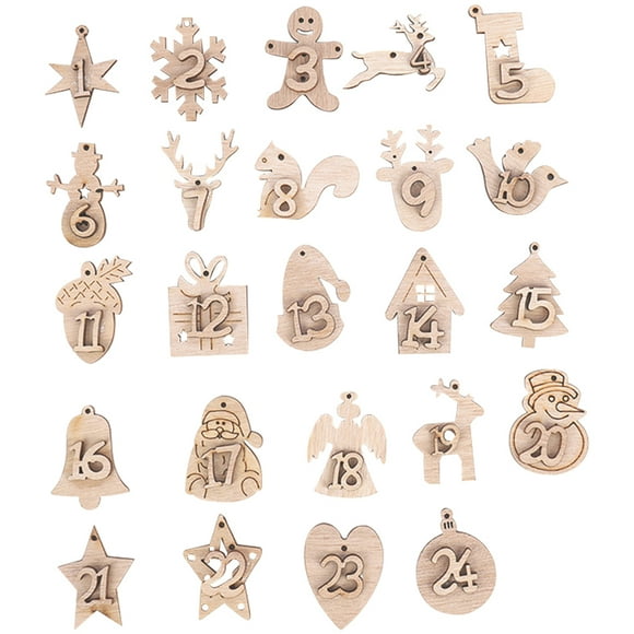 2 Ensembles/48 Pcs Étiquettes de Calendrier de Noël en Bois Décoration Suspendue