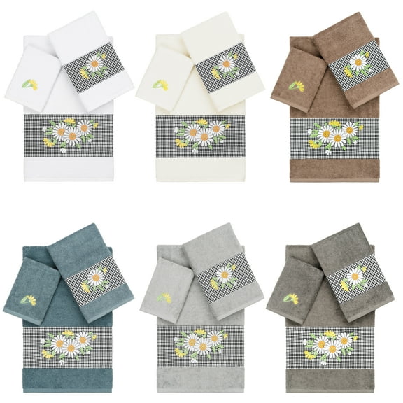 Linum Home Textiles 100% Turkish Cotton Daisy 3PC Embellished Towel Set