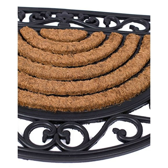 BIRDROCK HOME Paillasson Demi-Rond en Fibre de Coco Naturelle et Caoutchouc avec Bordure à Volutes - Fibres Naturelles - Paillasson Extérieur - Garde Vos Sols Propres - Design Décoratif - Brosse Coir