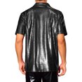 thumbnail image 3 of CAMISA METÁLICA DE PATRÓN DE COCODRILO PARA HOMBRES, CON BOTONES, MANGAS CORTAS, CAMISAS BRILLANTES DE DISCO METÁLICO TALLA S NEGRO, 3 of 4