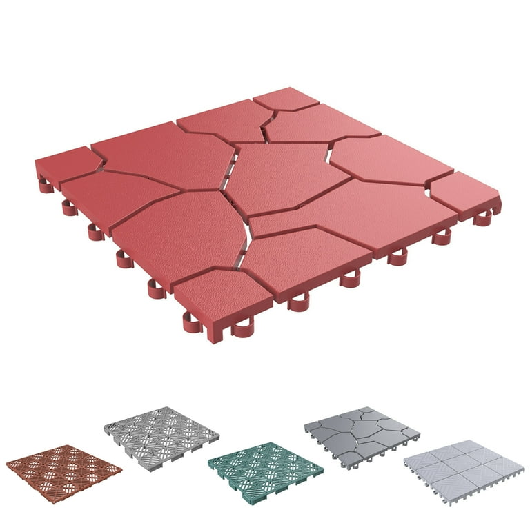 Pure Garden, Patio and Deck Tiles, Polypropylene, Brick Red, 6 Pack Pure Garden, Patio and Deck Tiles, Polypropylene, Brick Red, 6 Pack