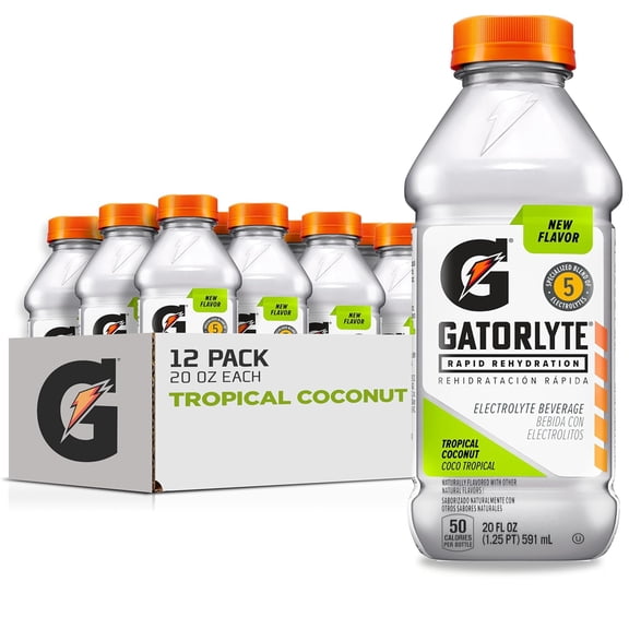 Gatorade Gatorlyte Rapid Rehydration Electrolyte Beverage, Tropical Coconut, 20 fl oz, 12 Count Bottles