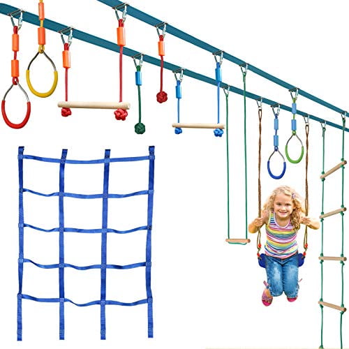 Jugader 100 Feet Ninja Slackline Obstacle Course for Kids Ninja Warrior  Course with 12 Obstacles - Climbing Net, Swing, Ladder, Long & Short Monkey  Bars, Gym Rings, Rope Knots (2 X 50FT