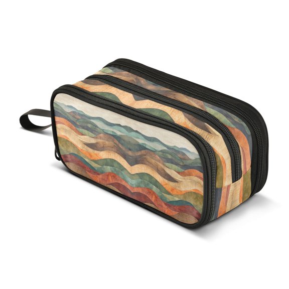 FORMRS Pencil Case with 3 Compartments Zipper Pouch, Elementary School Level and up, Abstract Wavy Landscape