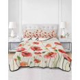 thumbnail image 2 of Quilts Full Size Bedding Set, Red Poppy Lightweight Quilted Comforter, Spring Summer Flowers Botanical Rustic Soft Reversible Bedspread Coverlet with Pillow Covers for All Season, 78" x 90", 2 of 7