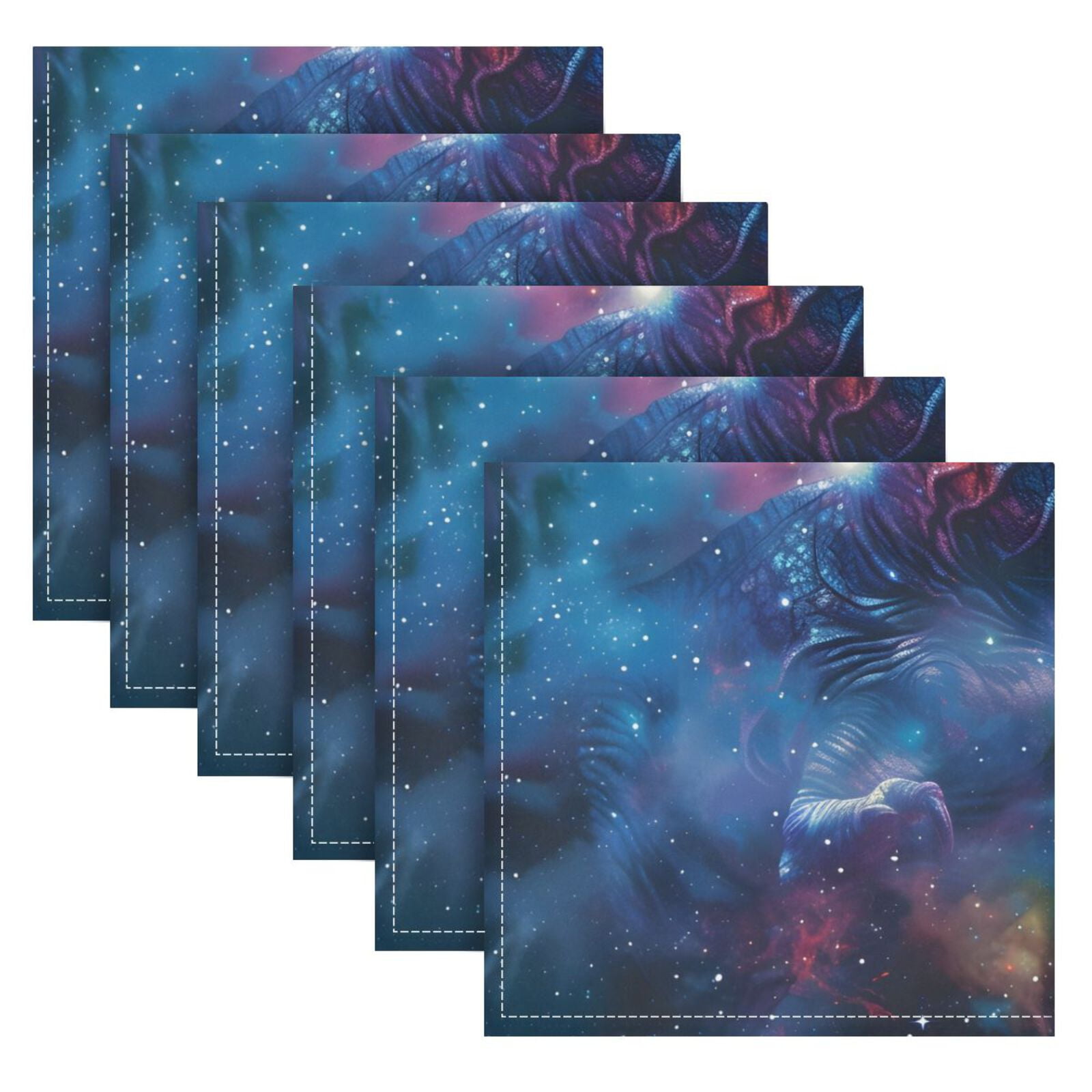 JSTEL T-rex Dinosaur Tyrannosaurus Dino Nebula Cloth Napkins Set of 6, 20x20 Inch Washable and Reusable Napkin for Decoupage Dinner Party Everyday Use
