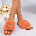 thumbnail image 6 of Women Fluffy Faux Fur Rhinestone Crown Square Open Toe Slide Slippers Orange 7, 6 of 9