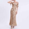 thumbnail image 4 of Uppada Robe de Soirée à Paillettes pour Femmes avec Franges à Franges, Col en V, Sans Manches, Bretelles Spaghetti, Robe de Cocktail, Robe de Bal, Mini Robes, Coupe Ajustée, Froncée, Extensible, jusqu'à 65 % de Réduction, 4 of 8