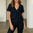 thumbnail image 3 of Dvprdro Womens Cotton Linen V Neck Short Sleeve Tops Summer Casual Solid Light weight Blouses Tees, 3 of 10