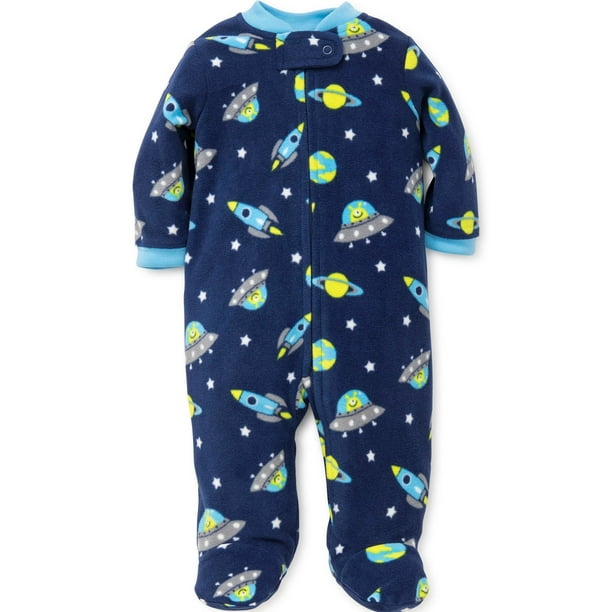 LTM Baby Space Rocket Fleece Boys Blanket Sleeper FootieBlue